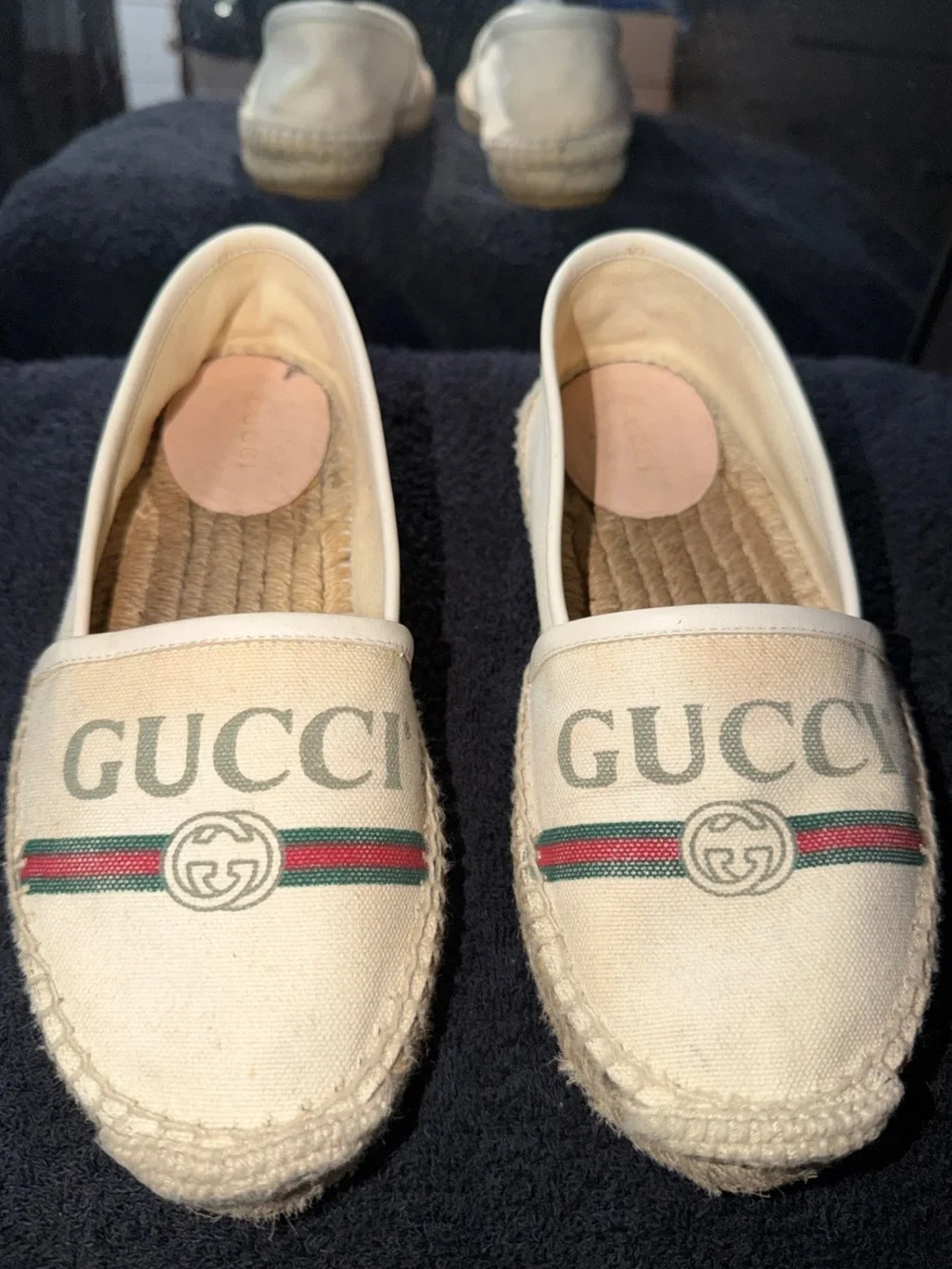 Gucci Beige Canvas Espadrilles with Green and Red Web Stripe